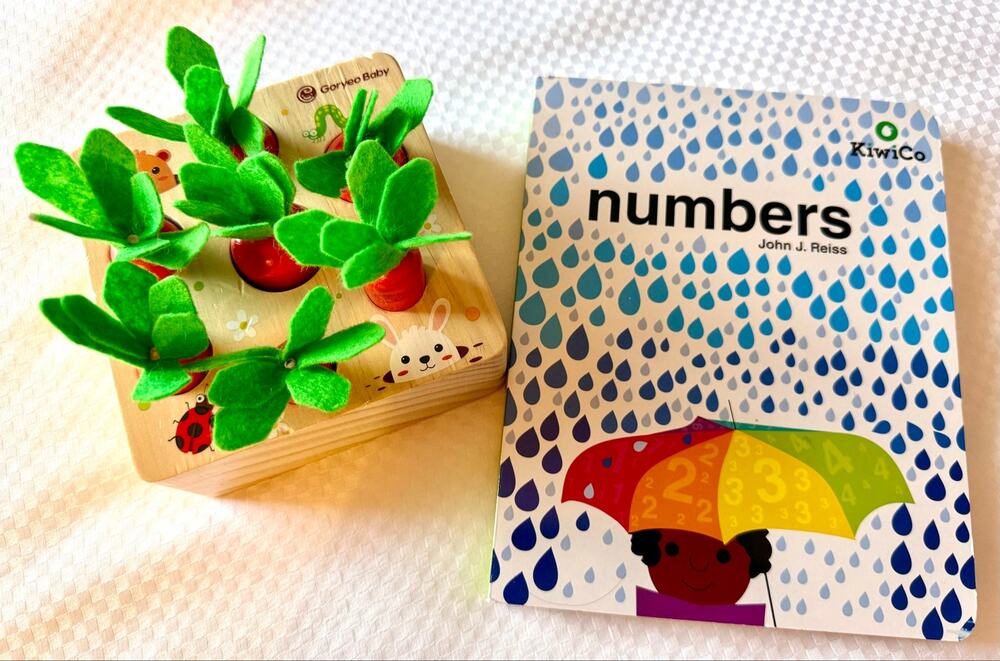 Goryeo Baby Wooden Carrot Harvest Montessori & KiwiCo Numbers board book